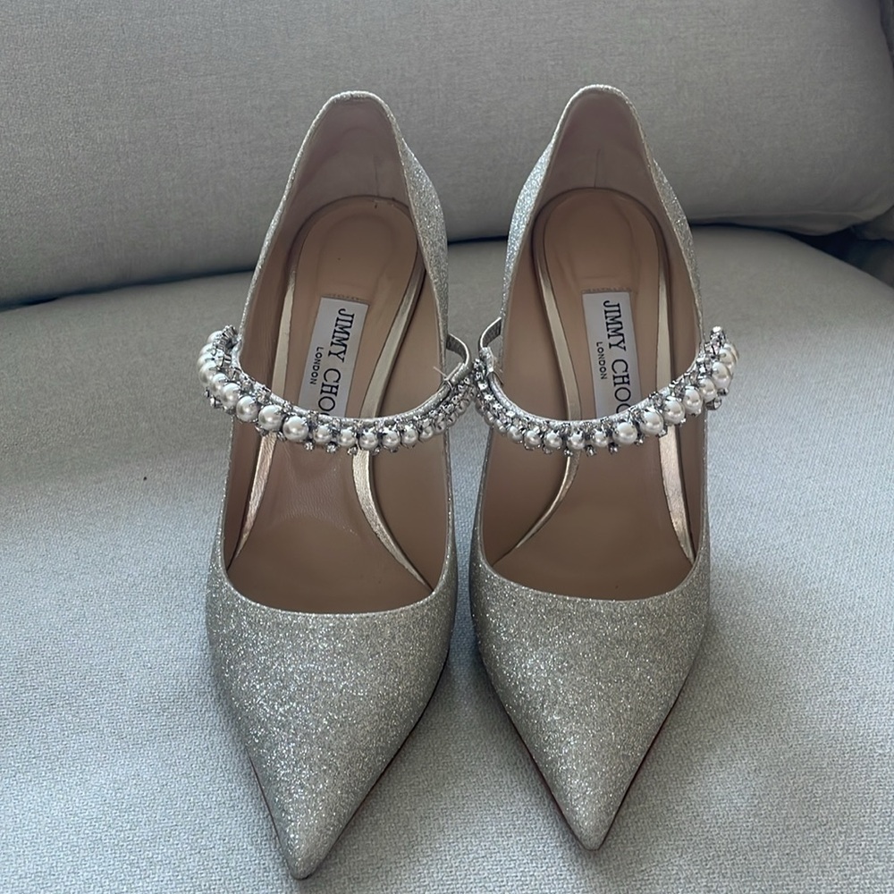 Jimmy Choo Silver Glitter Heels - Picture 8 of 10